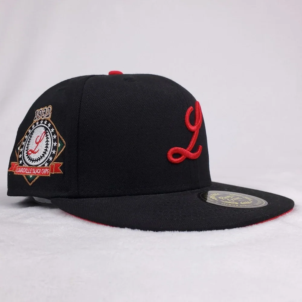 Louisville Black Caps Rings & Crowns NLB Fitted 7 1/2 Flatbill Hat Cap Black NWT